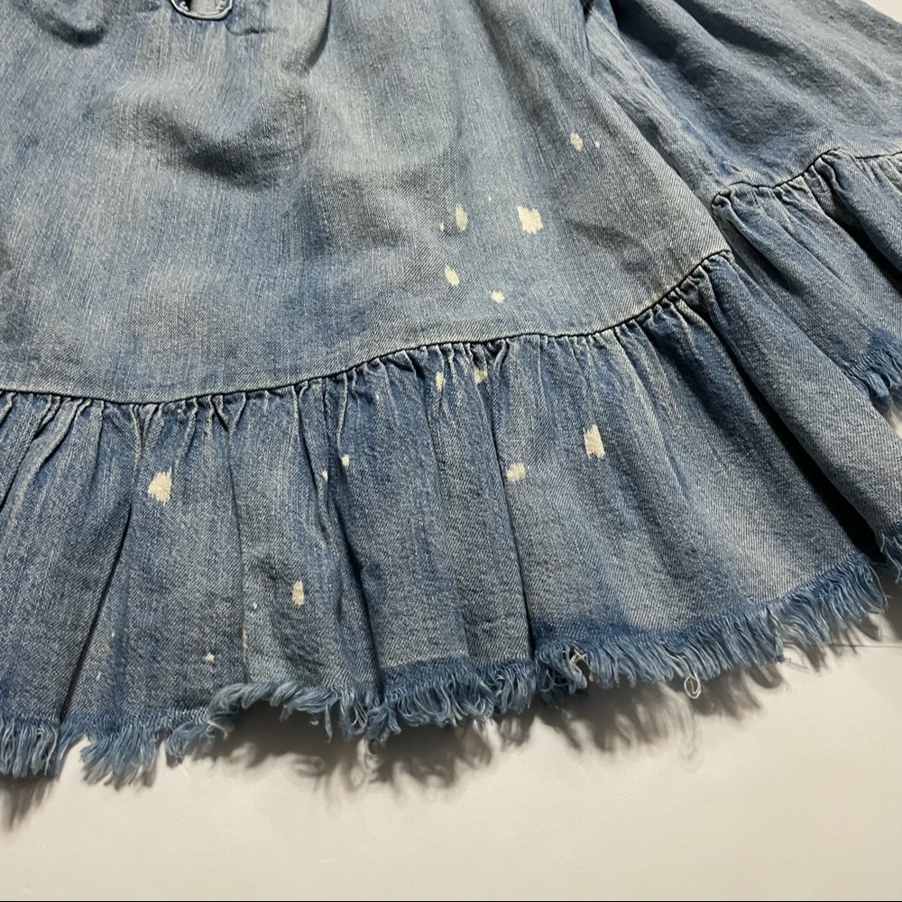 Blank NYC Chambray Distressed Bell Sleeve Open Cold Shoulder Boho Blouse XS - Picture 2 of 6